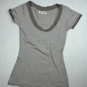 Beige striped V neck tee (S)