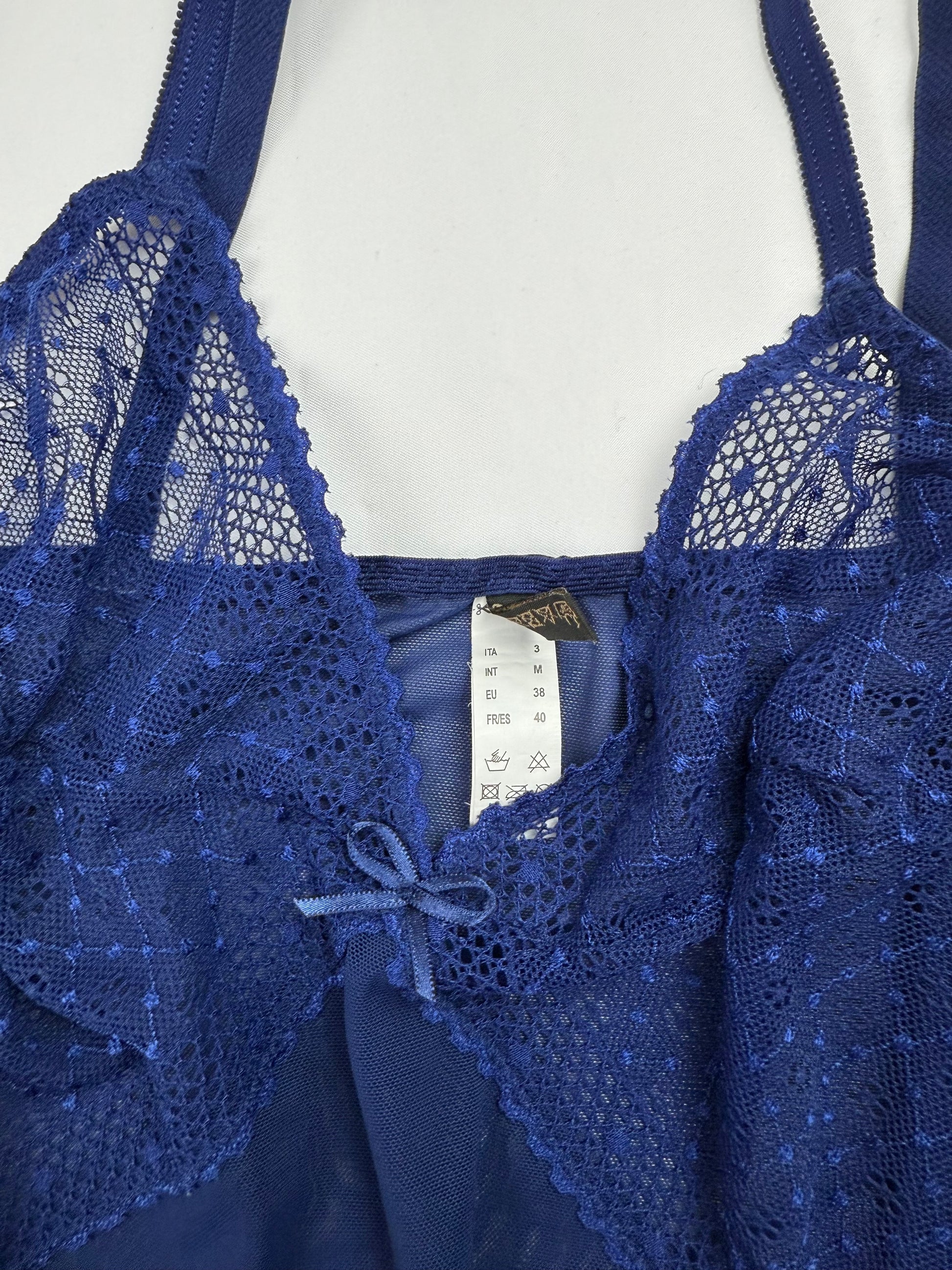 Blue mesh see trough babydoll mini dress (M)