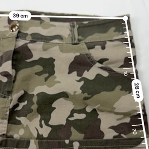 Khaki camo denim low rise mini skirt (M)