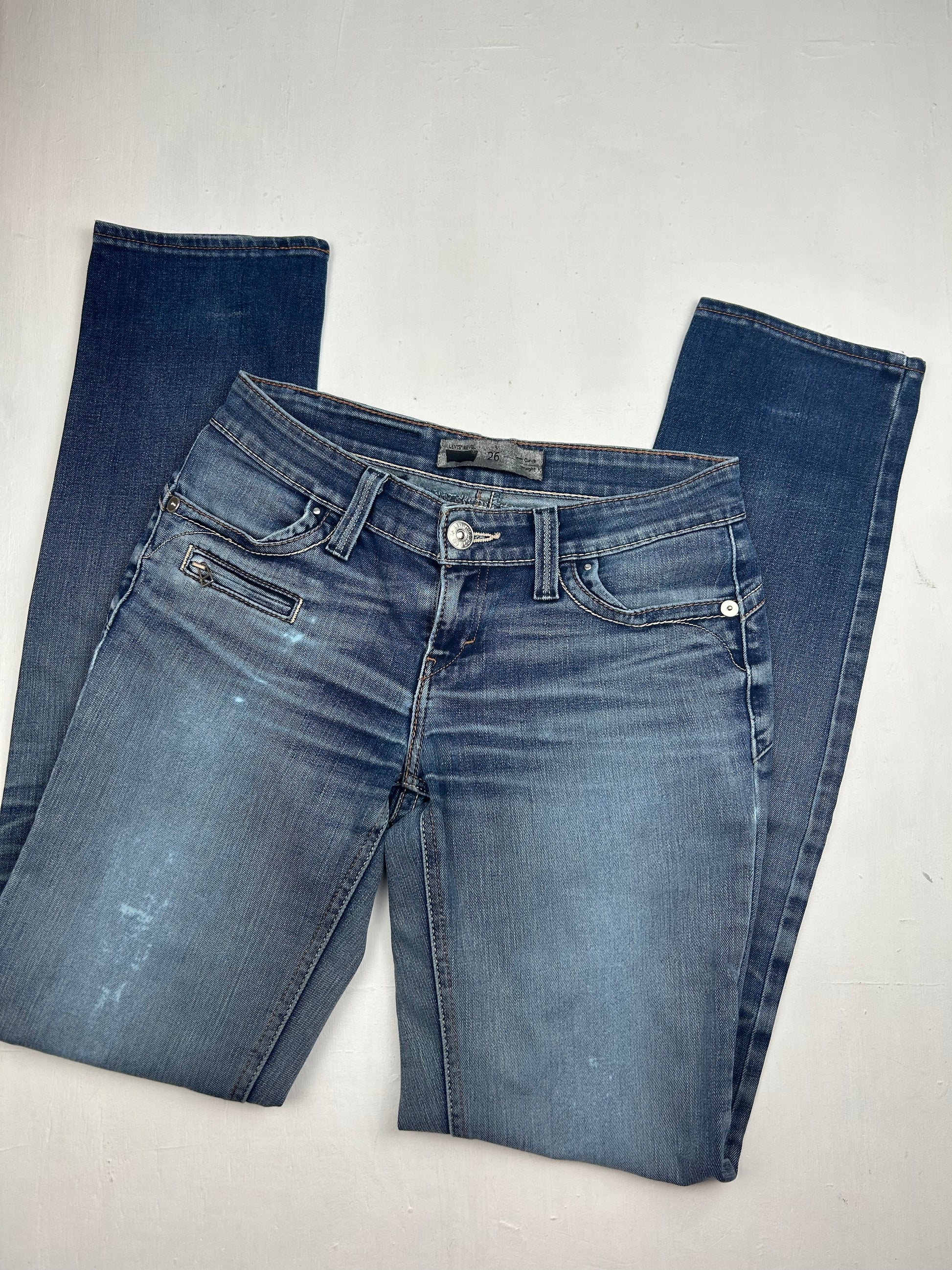 Navy blue low rise straight legs pants (S)