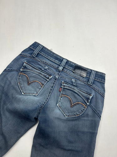 Navy blue low rise straight legs pants (S)