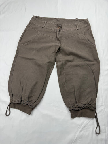Khaki low rise utility linen capri pants (S)