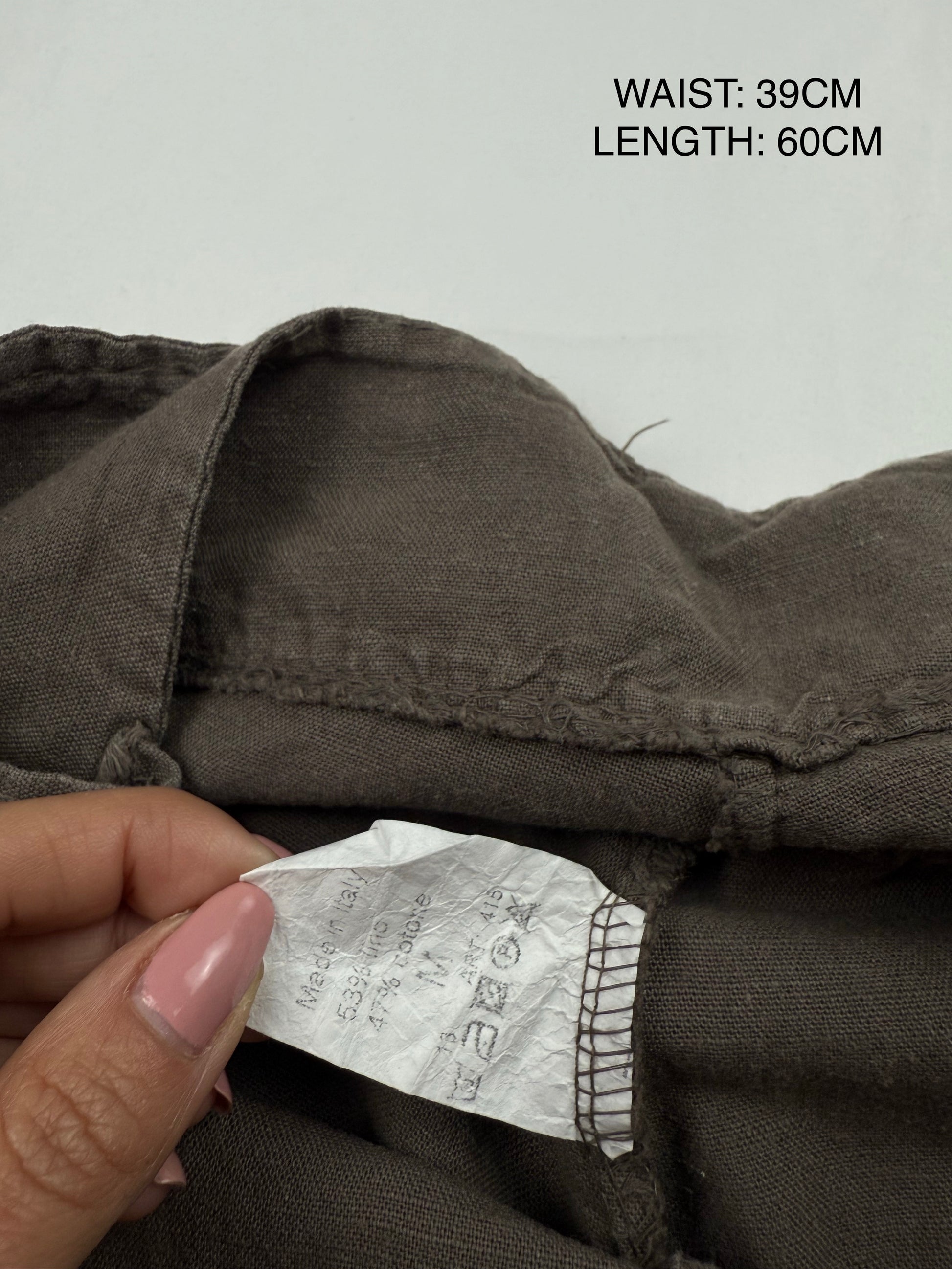 Khaki low rise utility linen capri pants (S)
