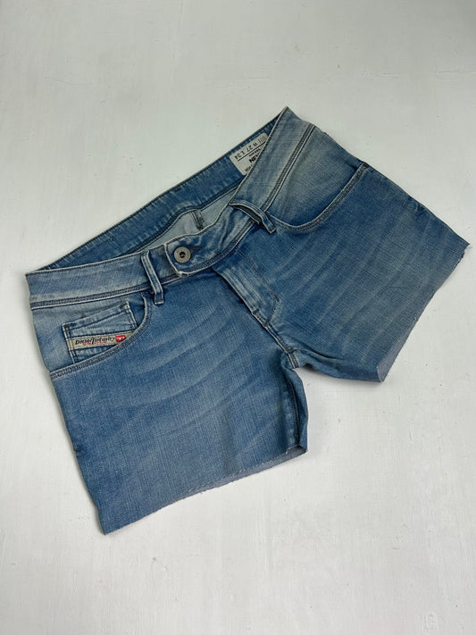 Blue denim low rise mini short (S)