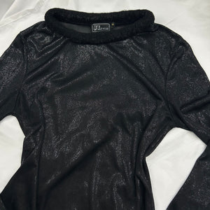 Black mesh faux fur neck long sleeves top (S/M)