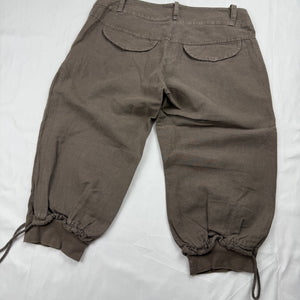 Khaki low rise utility linen capri pants (S)