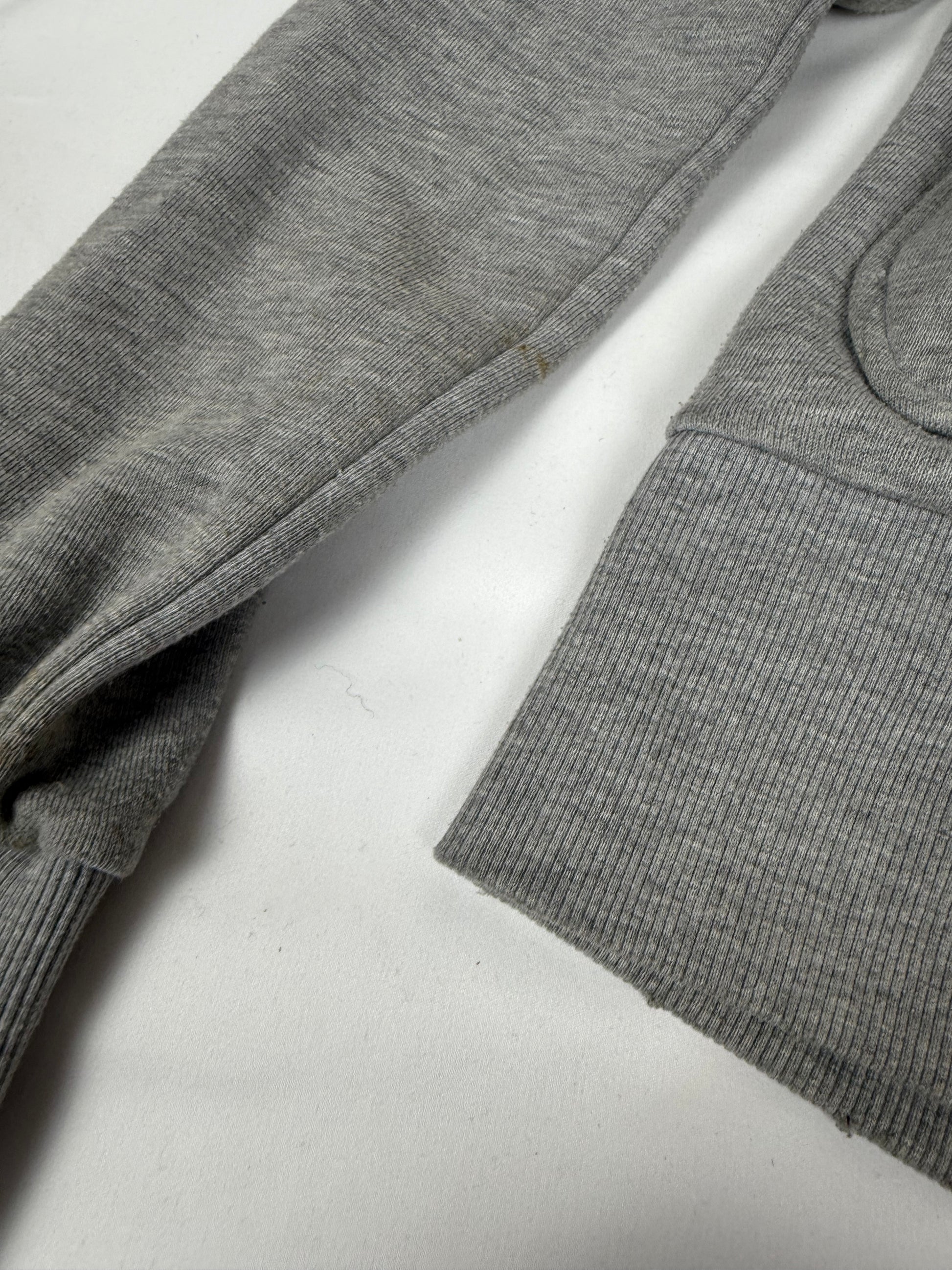 Grey cotton real fur zip up tight fit hooded jacket (S)