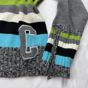 Grey striped zip up cardigan jumper (L)
