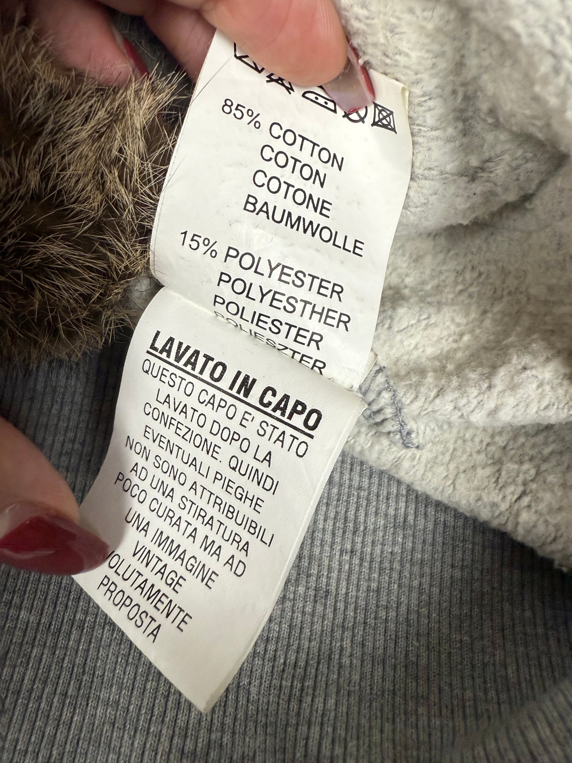 Grey cotton real fur zip up tight fit hooded jacket (S)