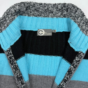 Grey striped zip up cardigan jumper (L)