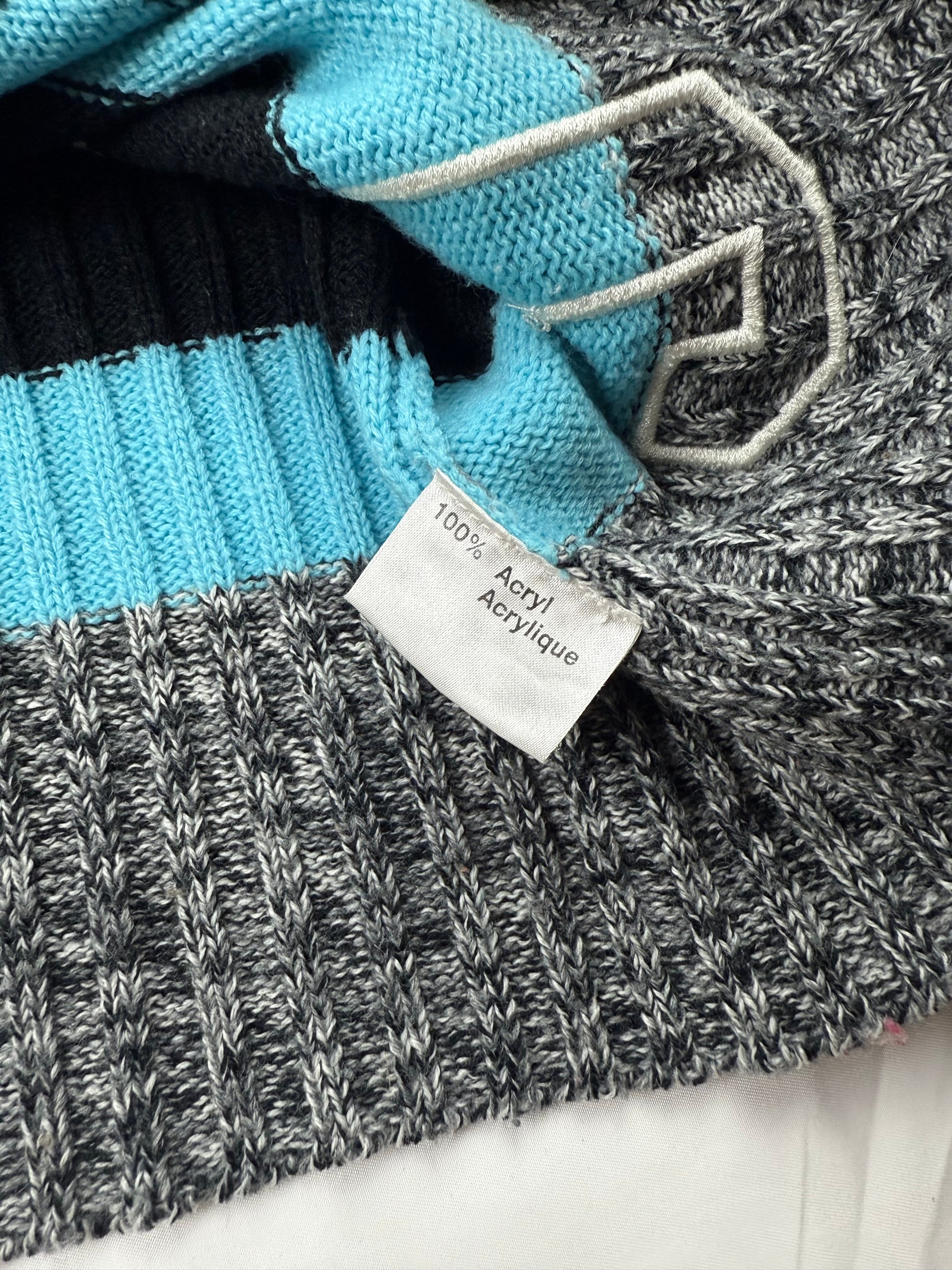 Grey striped zip up cardigan jumper (L)