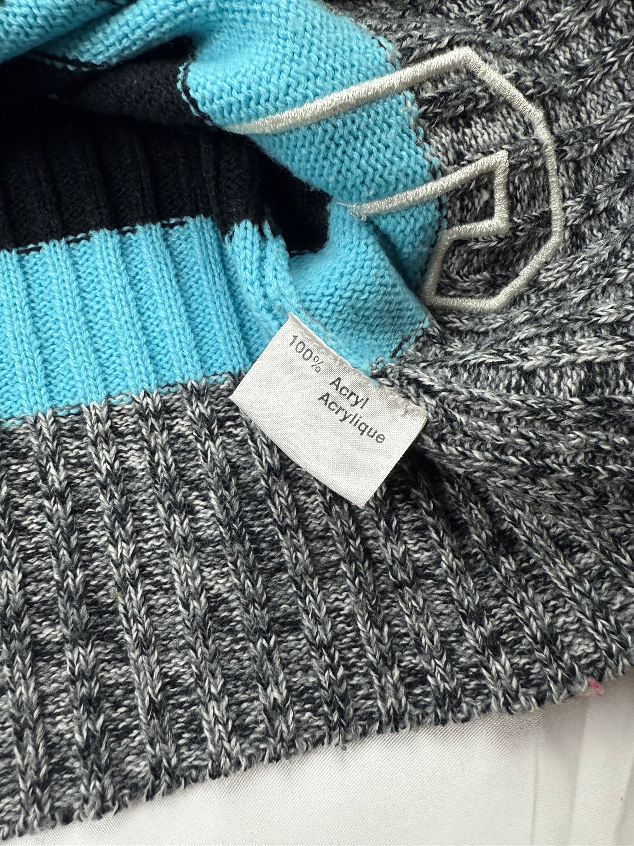 Grey striped zip up cardigan jumper (L)