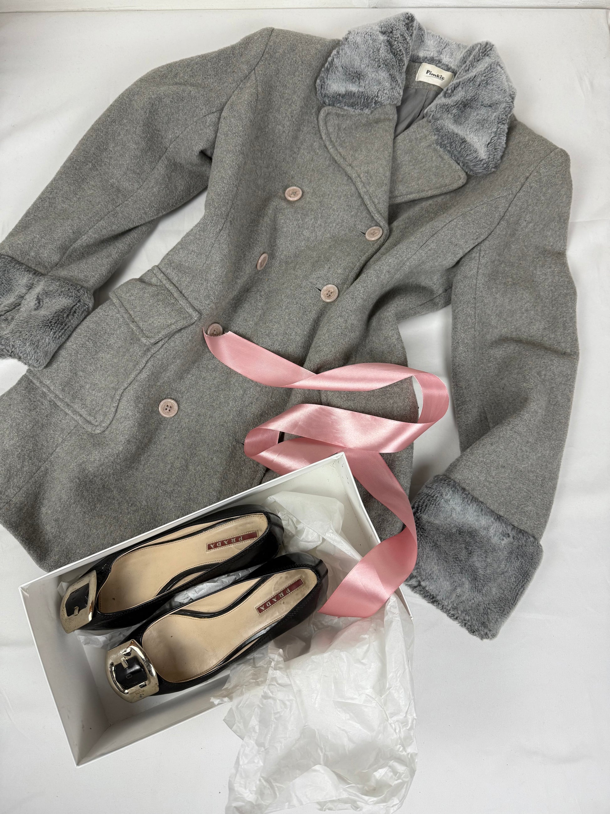 Grey wool & faux fur winter coat (M/L)