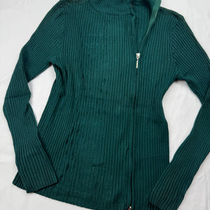Green zip up ribbed jumper (S/M)