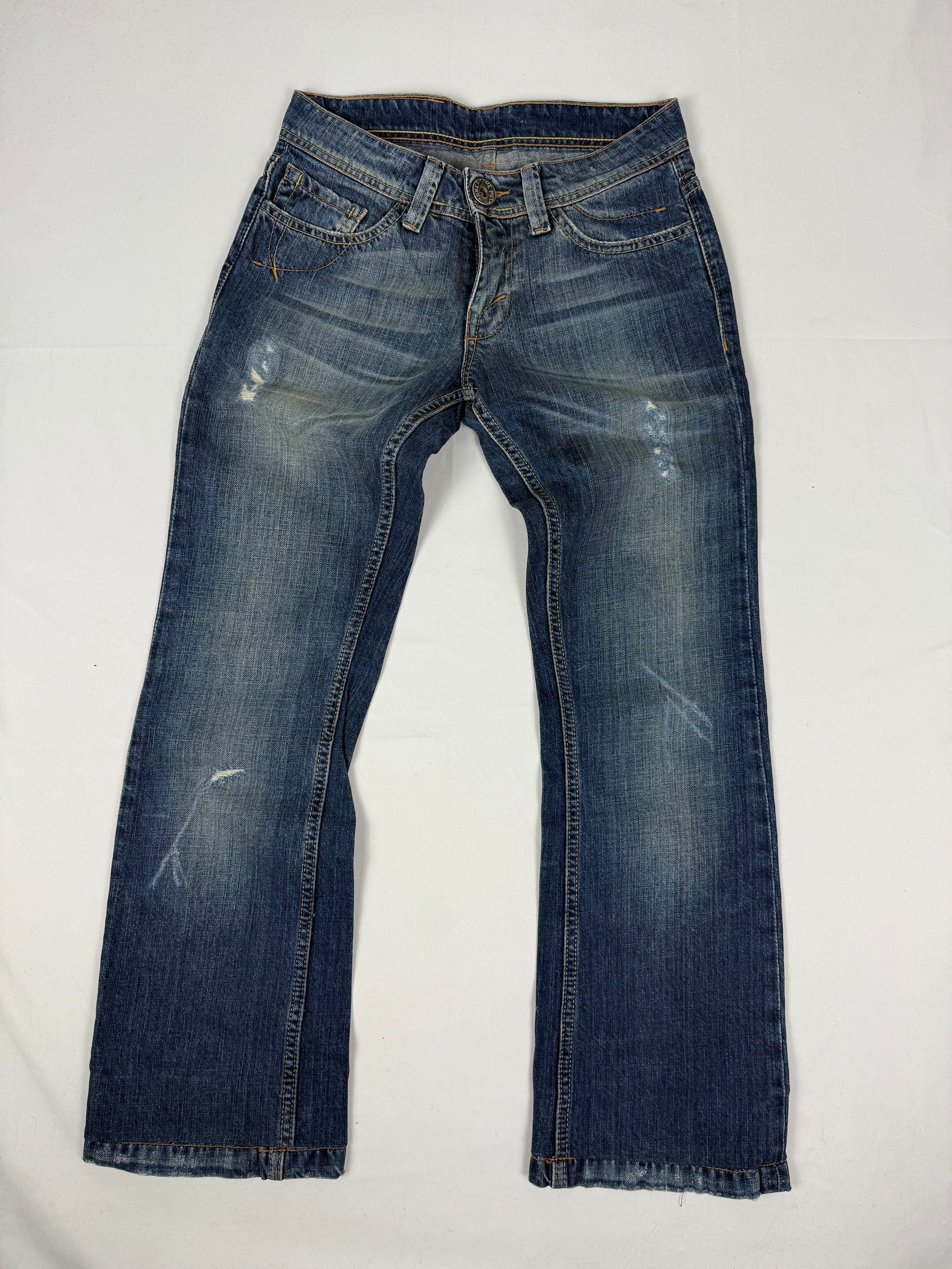 Navy denim low rise straight legs / bootcut pants (XS)