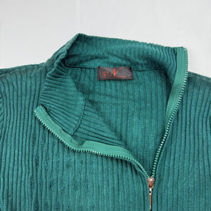 Green zip up ribbed jumper (S/M)