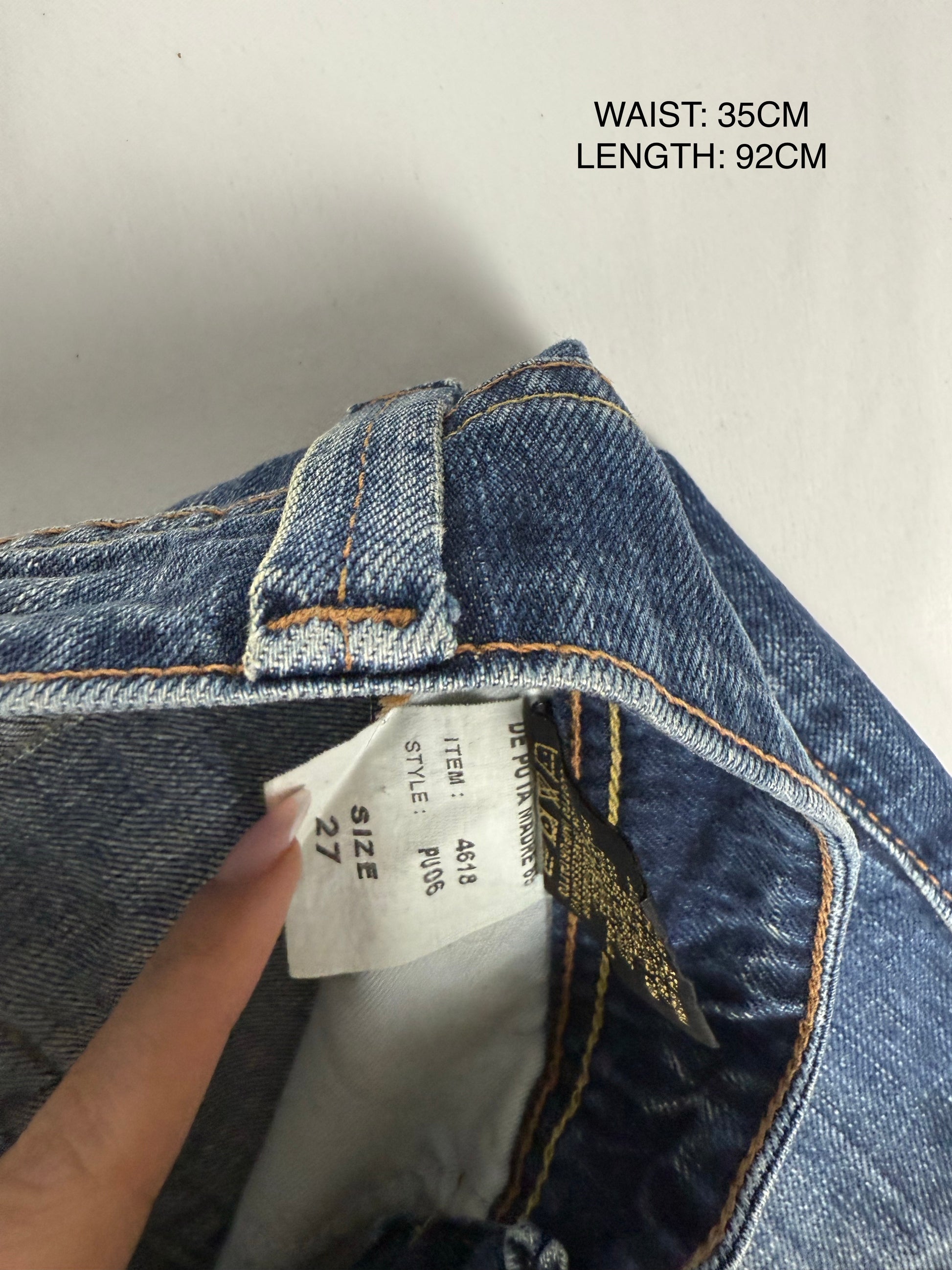 Navy denim low rise straight legs / bootcut pants (XS)