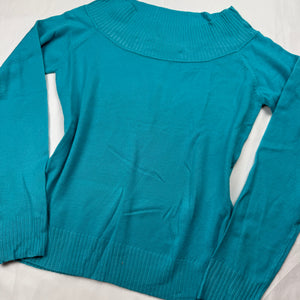 Blue off shoulder bardot neck jumper (M)