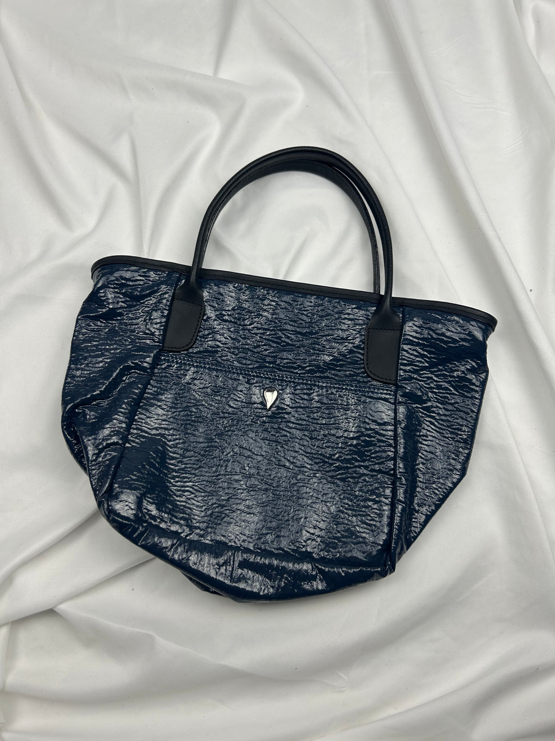 Navy blue pvc leather handbag
