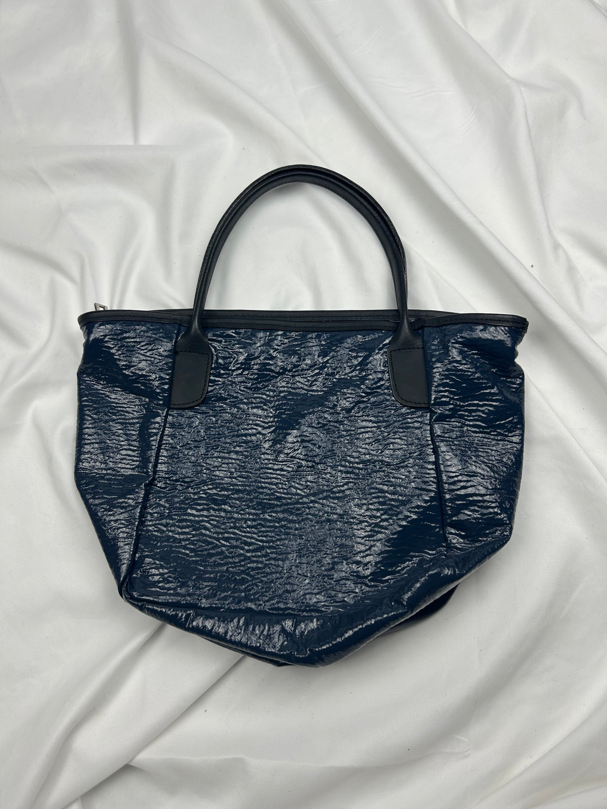 Navy blue pvc leather handbag