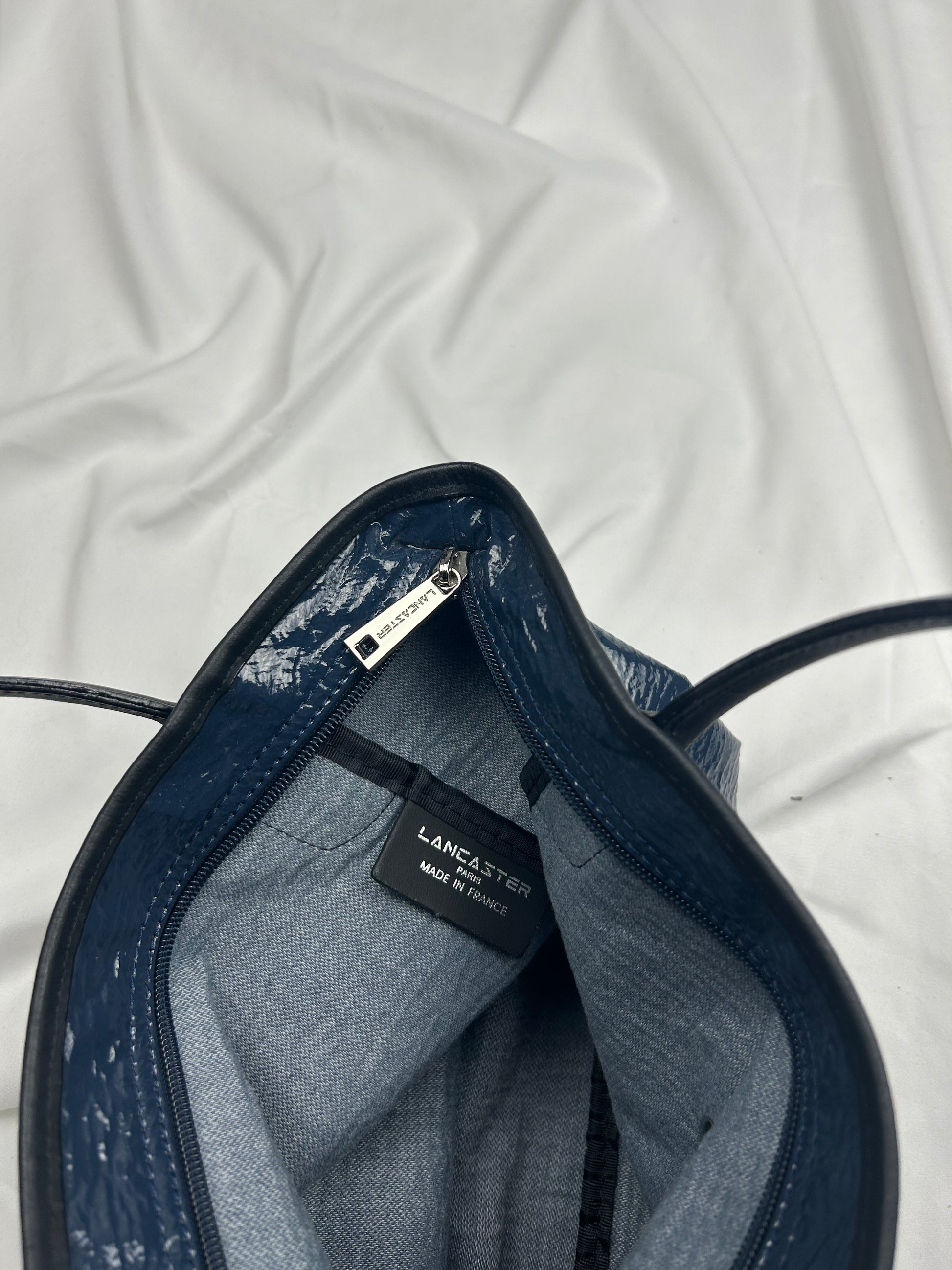 Navy blue pvc leather handbag