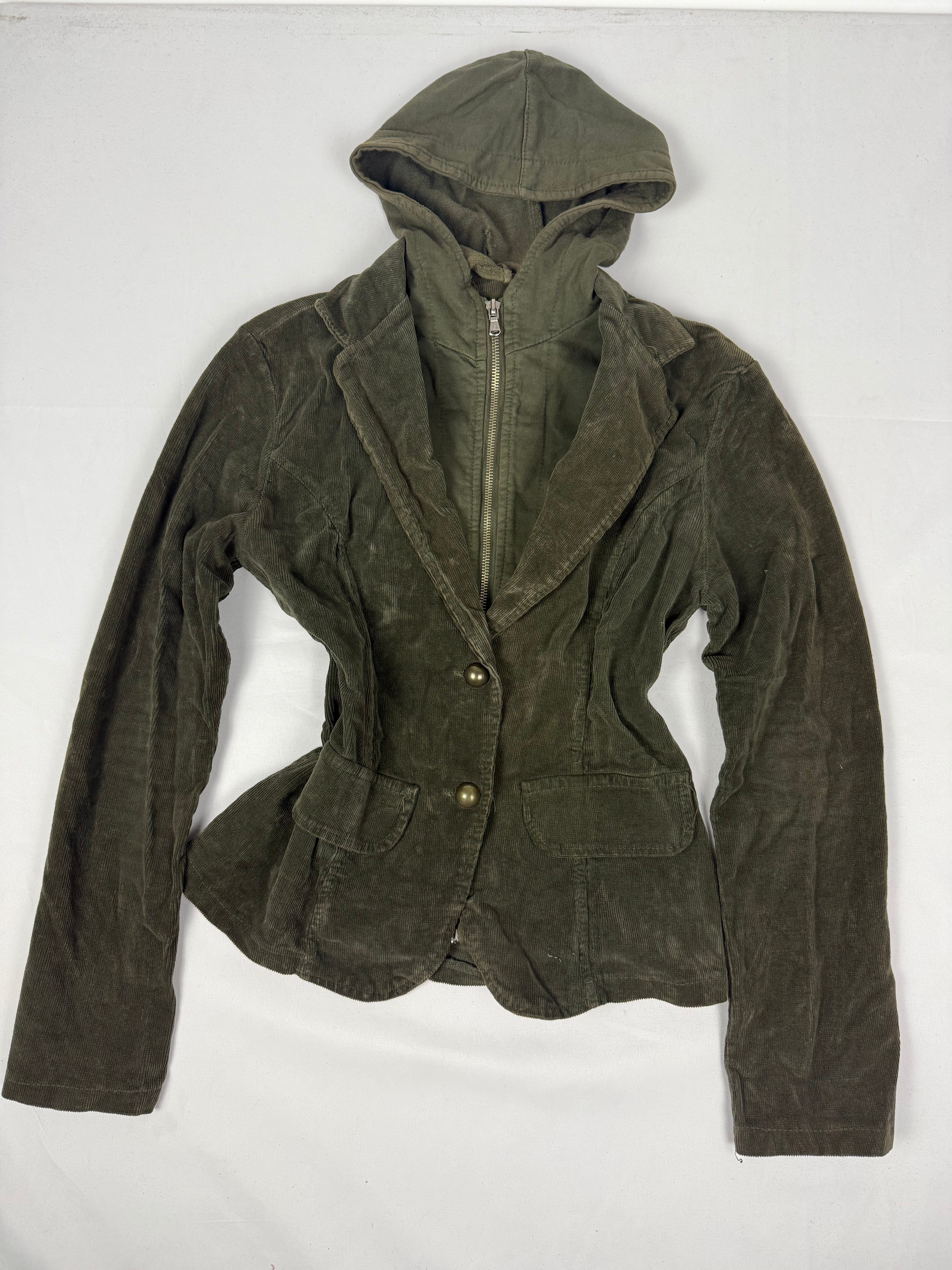 Khaki zip up hooded biker jacket (S/M)