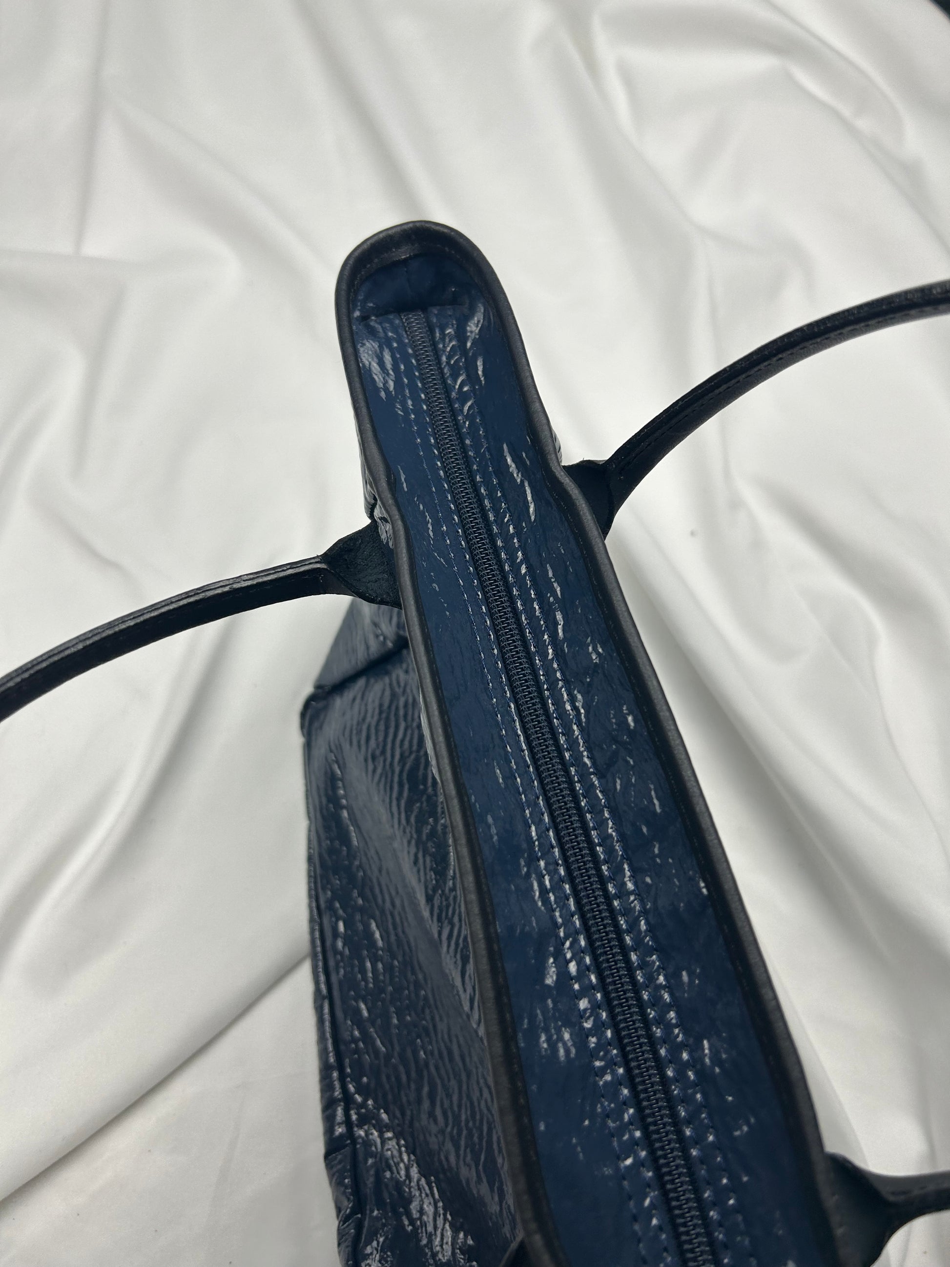 Navy blue pvc leather handbag