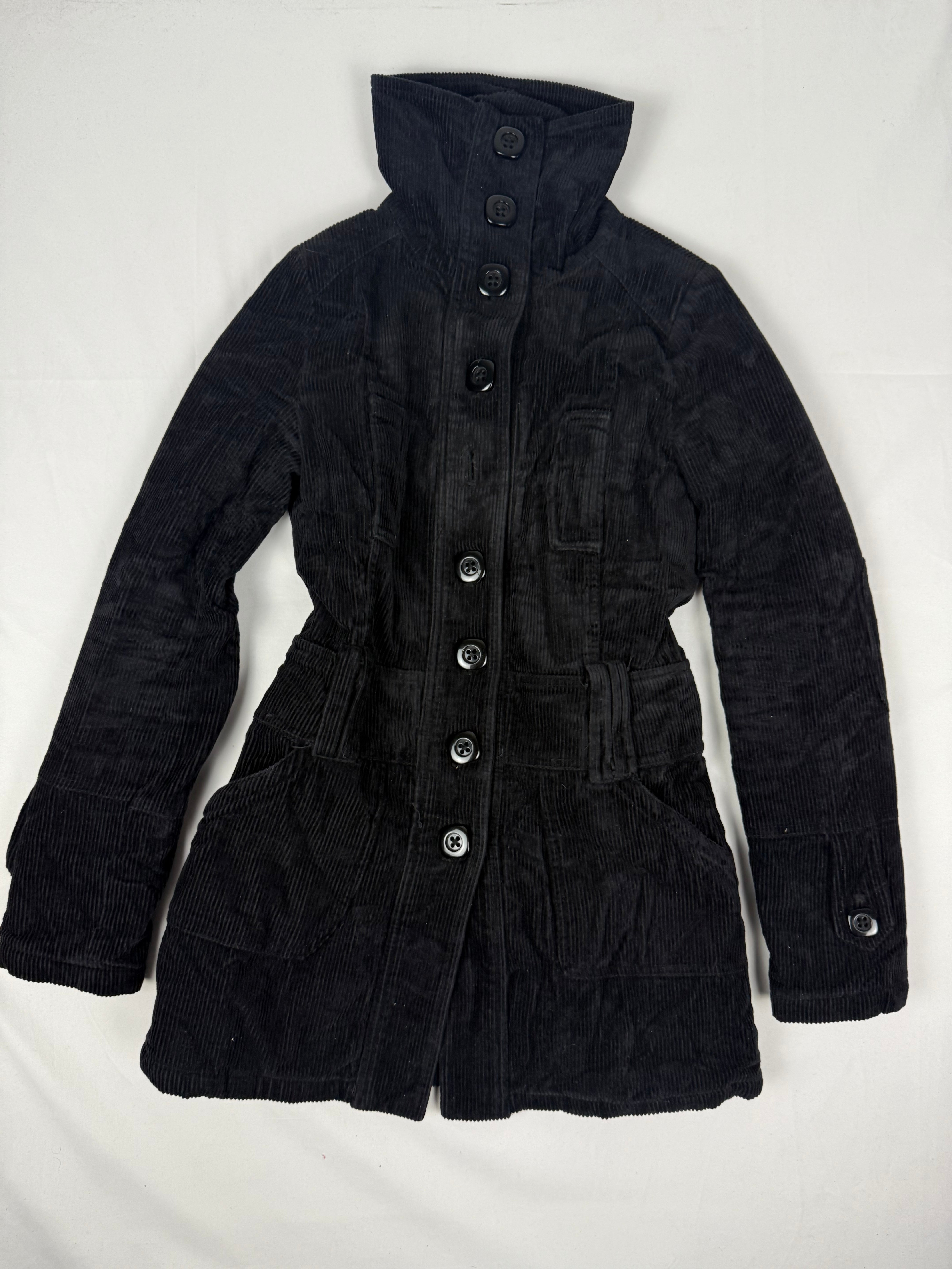 Black velvet ribbed trench coat (S)