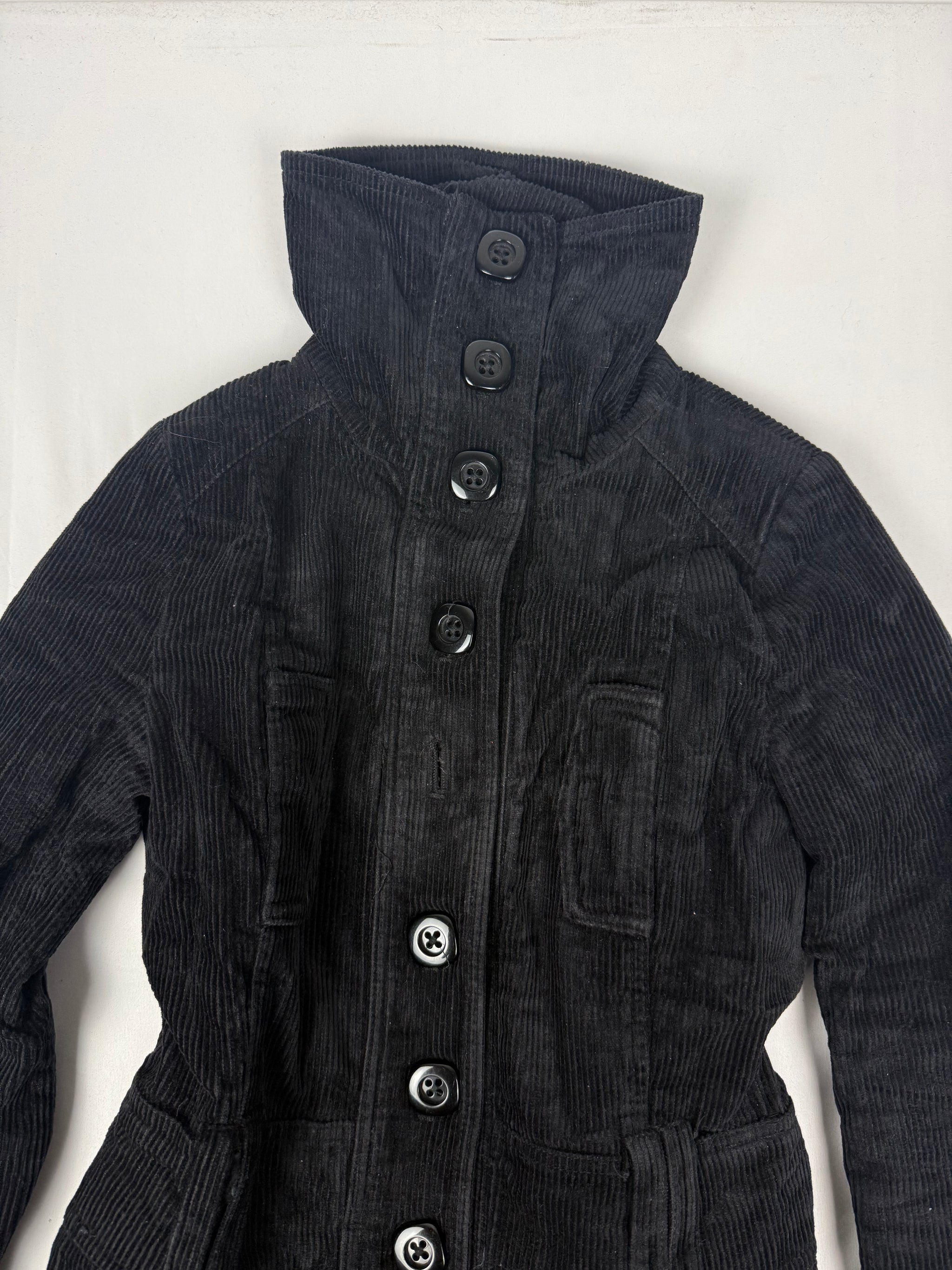 Black velvet ribbed trench coat (S)