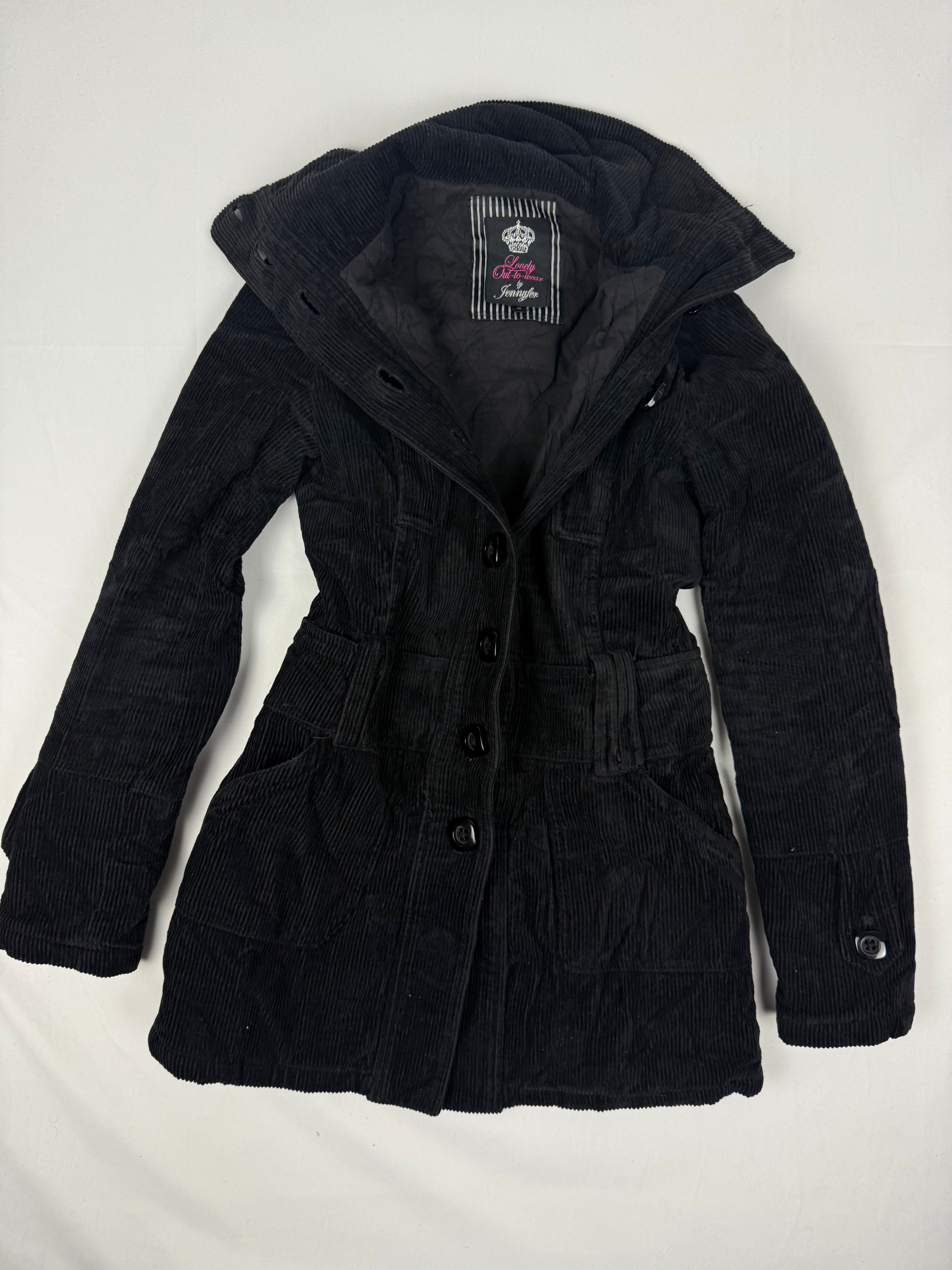 Black velvet ribbed trench coat (S)