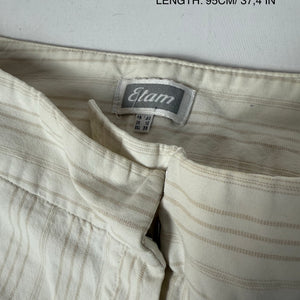 White cream striped cotton low rise office flare pants (M)