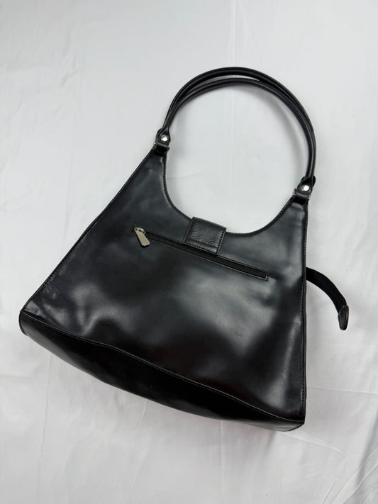 Black leather medium shoulder bag (33x22cm)