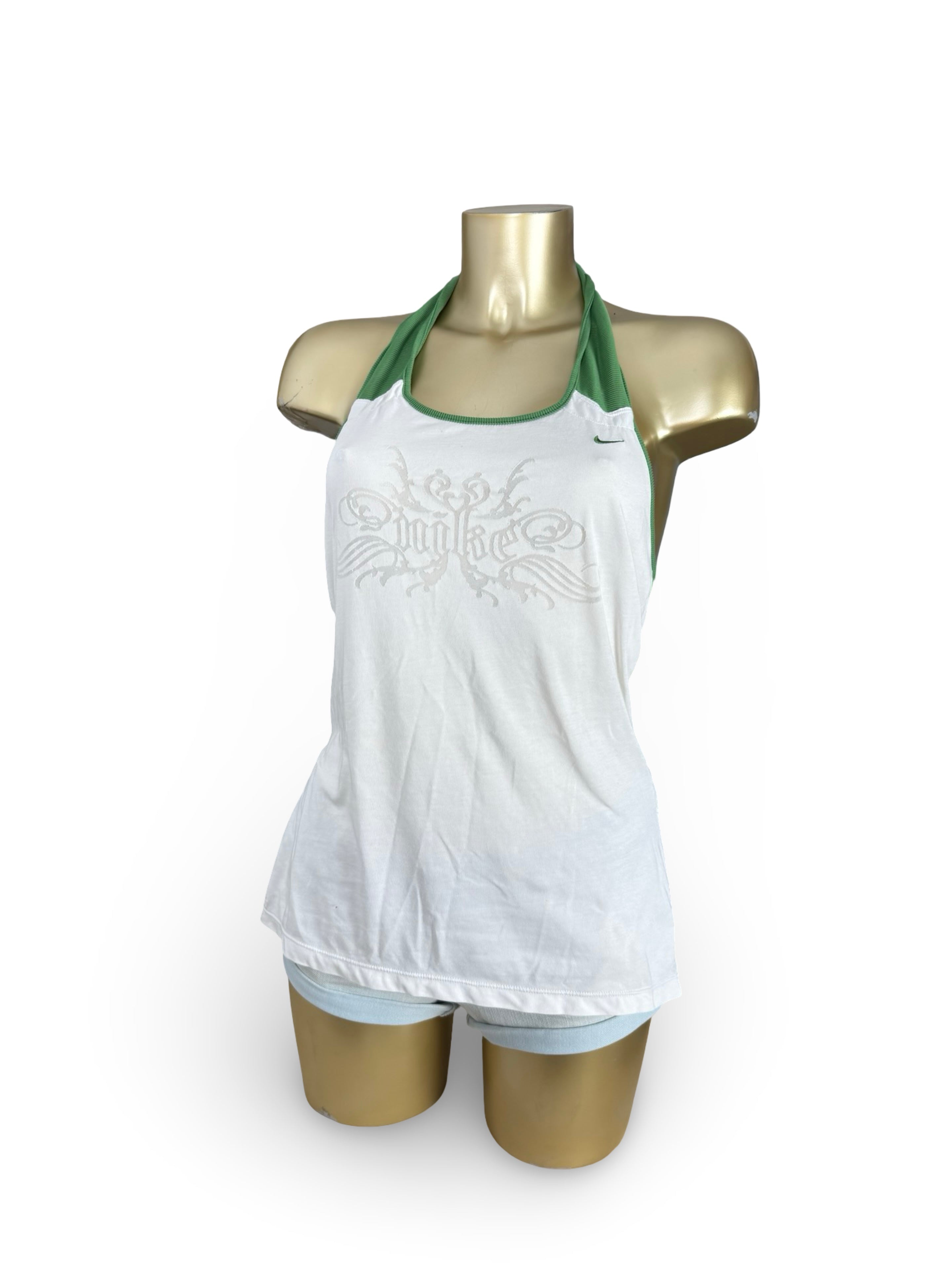 White & green backless tie up top (M)