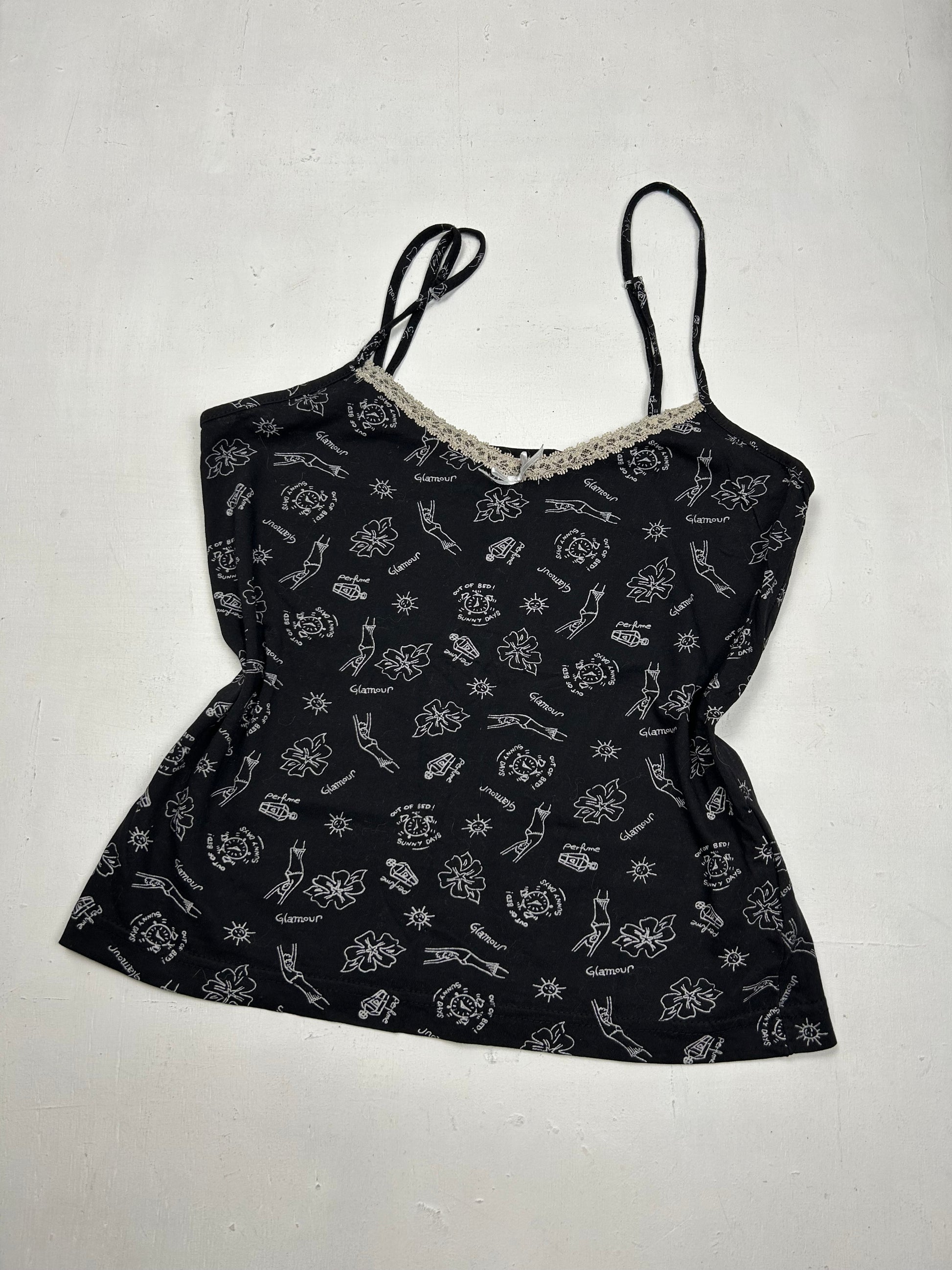 Black graphic print cami  top (XS/S)