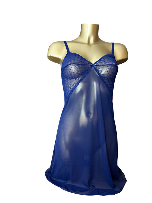 Blue mesh see trough babydoll mini dress (M)