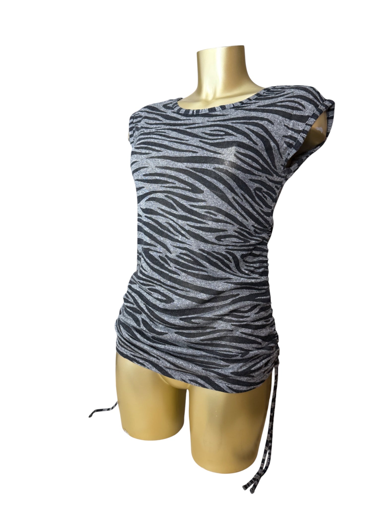 Grey tiger print ruched tee (XS/S)