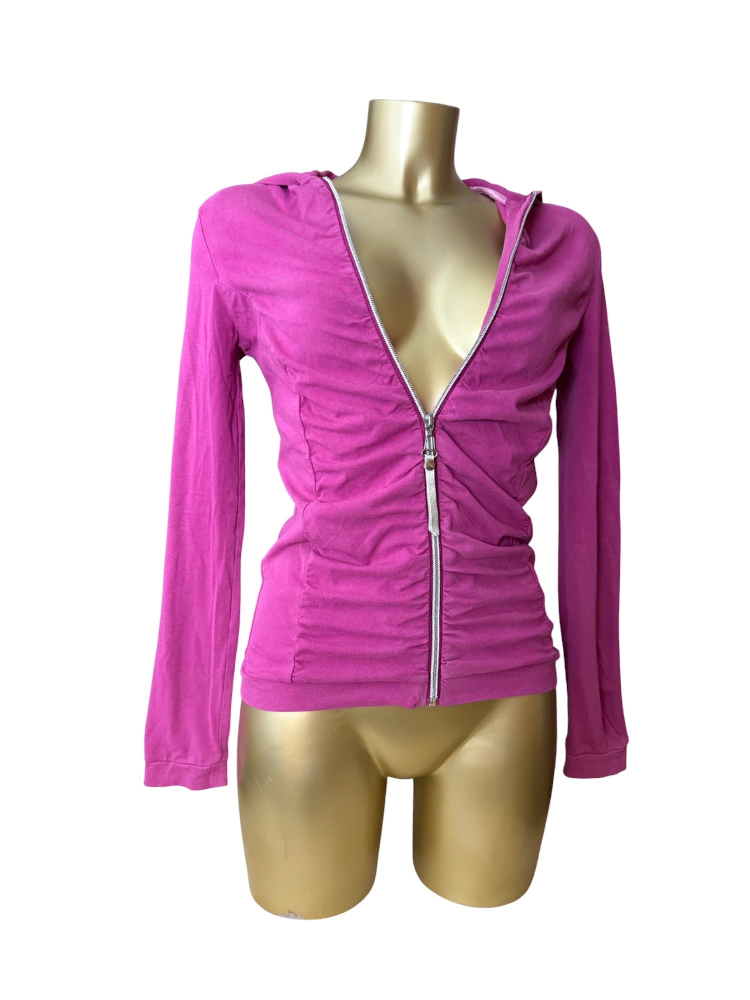 Pink ruched zip up hoodie (M)