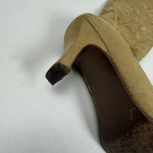 Beige floral embroidered knee high boots (39)