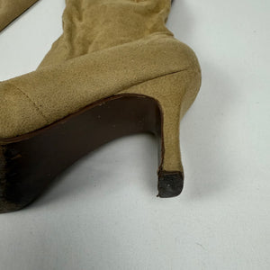 Beige floral embroidered knee high boots (39)