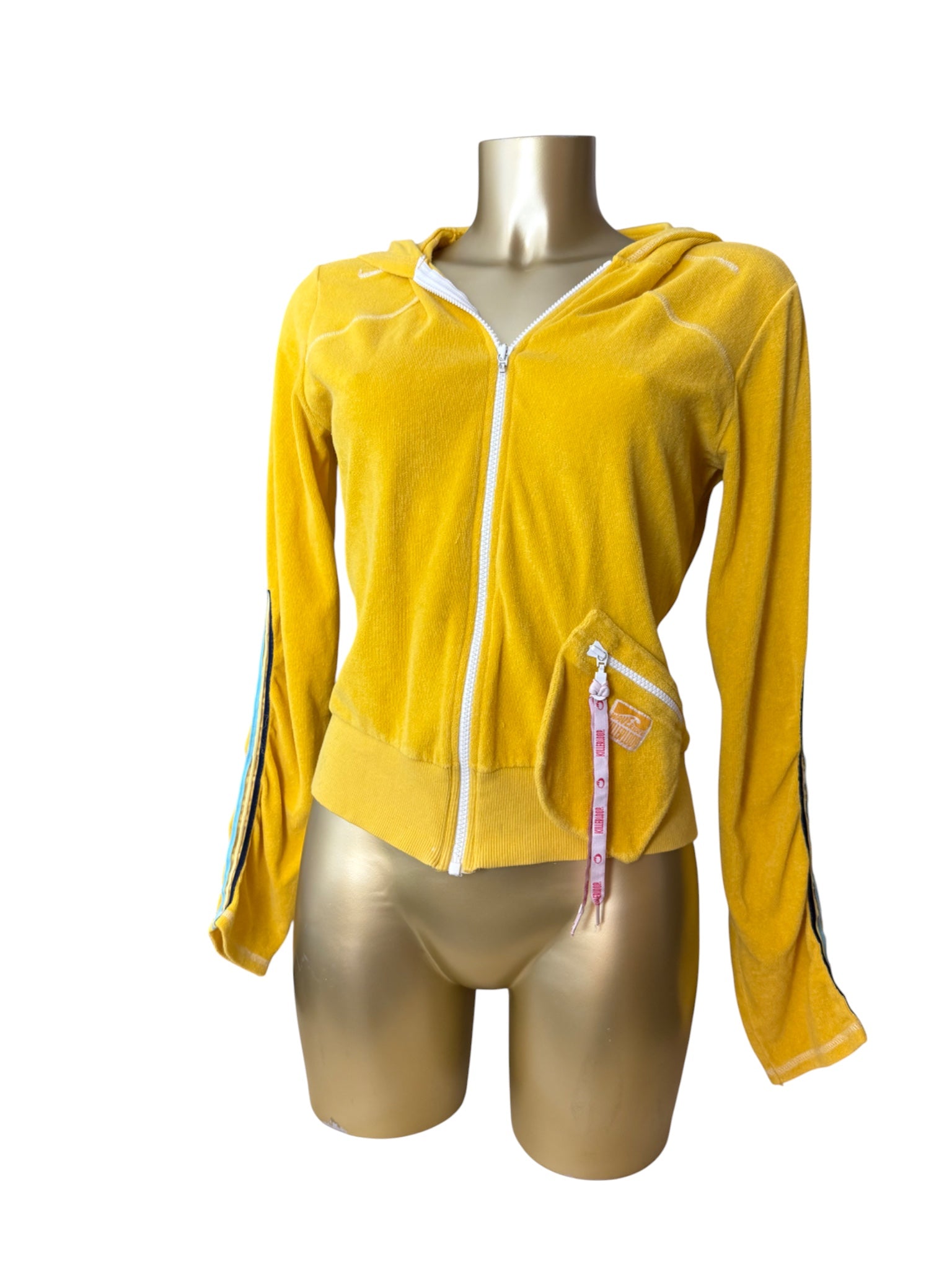 Yellow velvet towel zip up hoodie (M/L)
