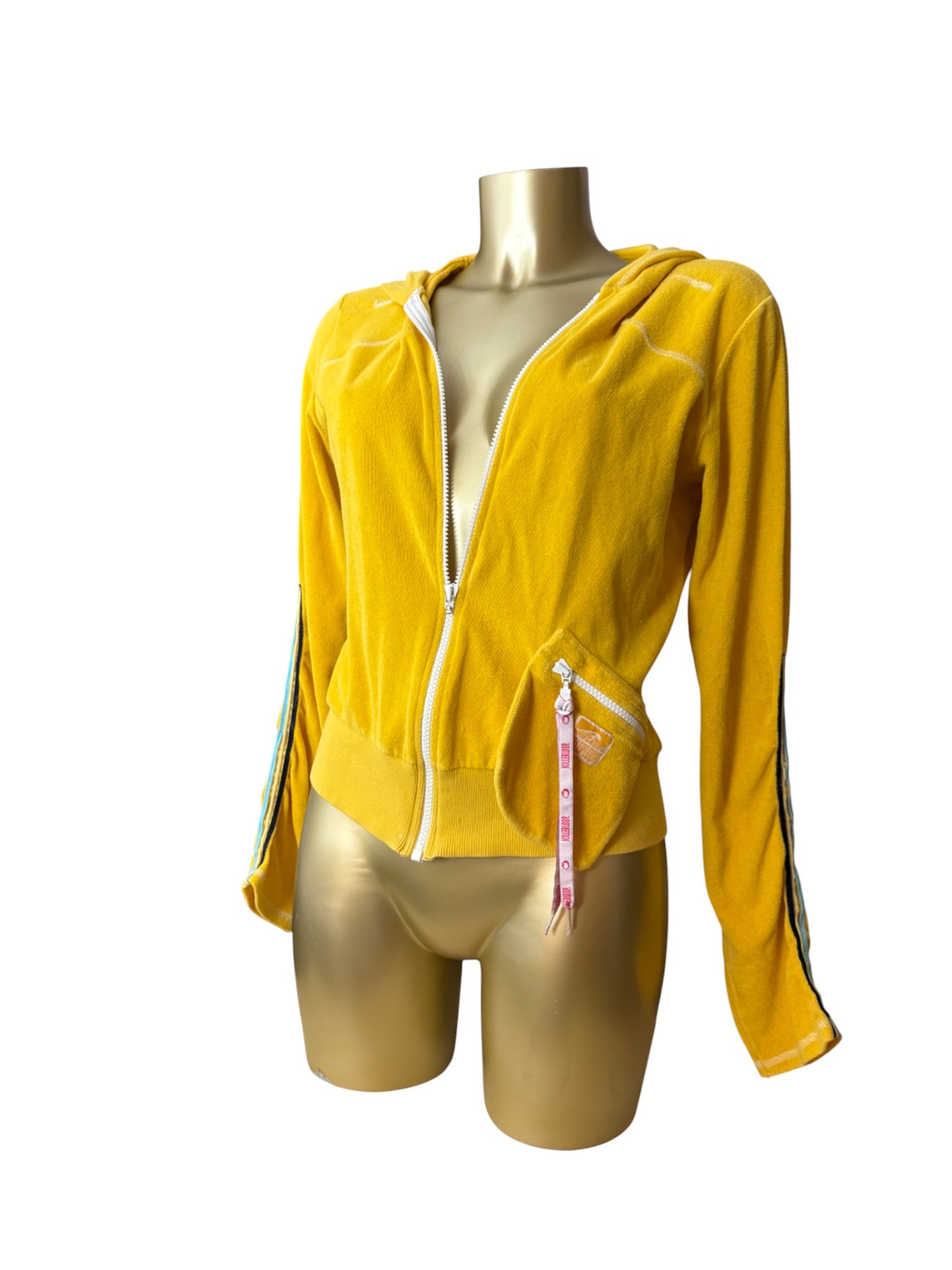 Yellow velvet towel zip up hoodie (M/L)