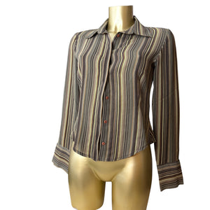 Khaki striped mesh long sleeves shirt (S/M)