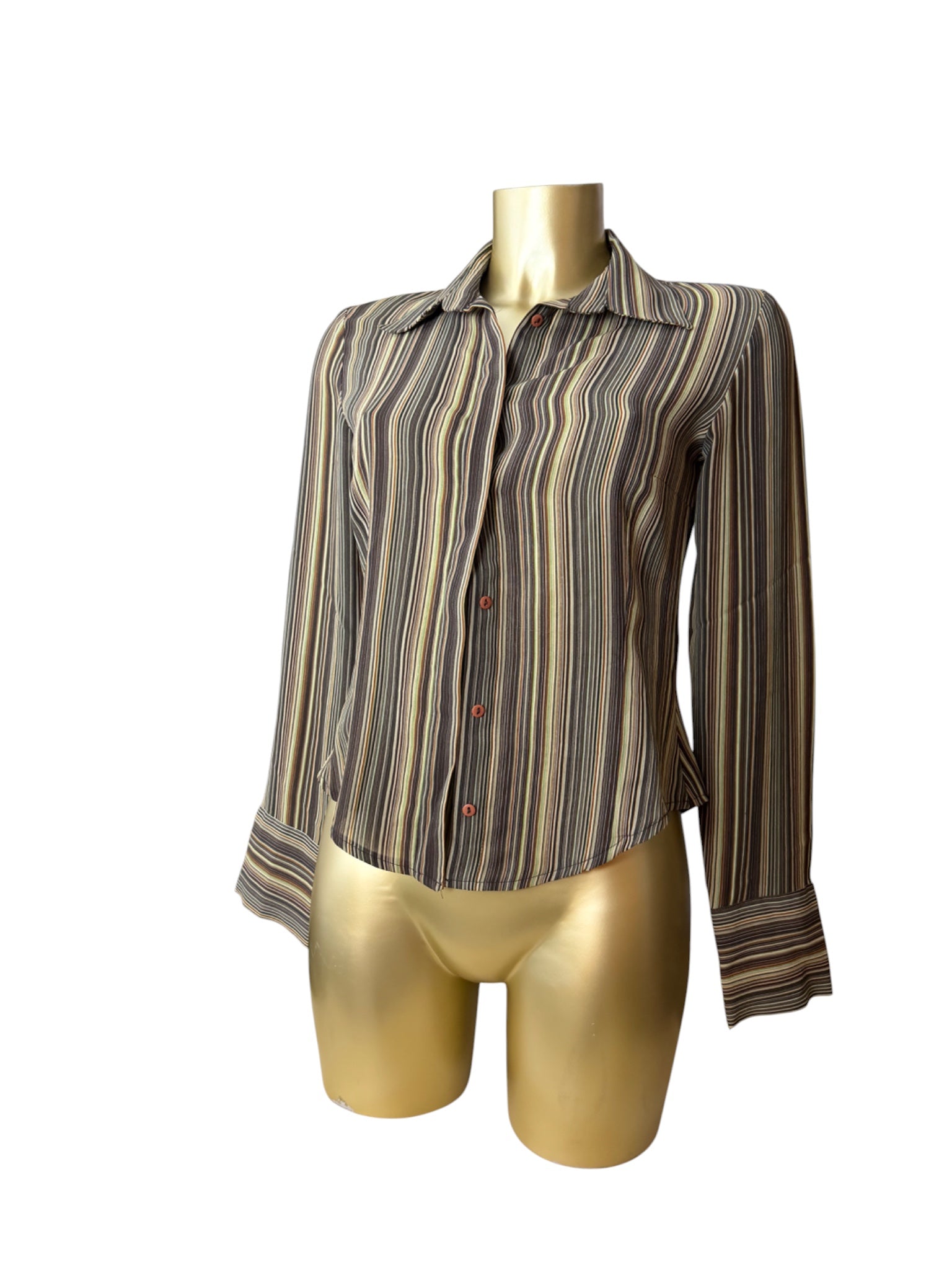 Khaki striped mesh long sleeves shirt (S/M)