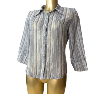Grey striped mesh long sleeves shirt (L)