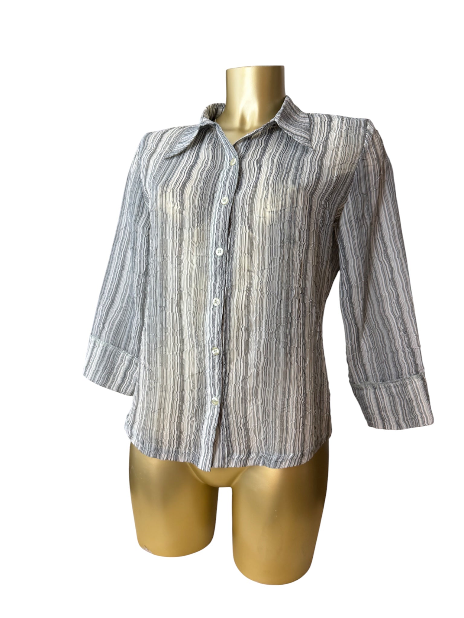 Grey striped mesh long sleeves shirt (L)