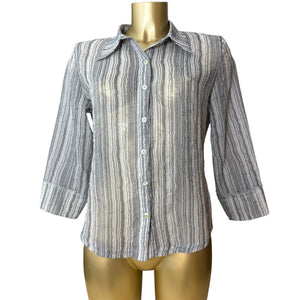 Grey striped mesh long sleeves shirt (L)