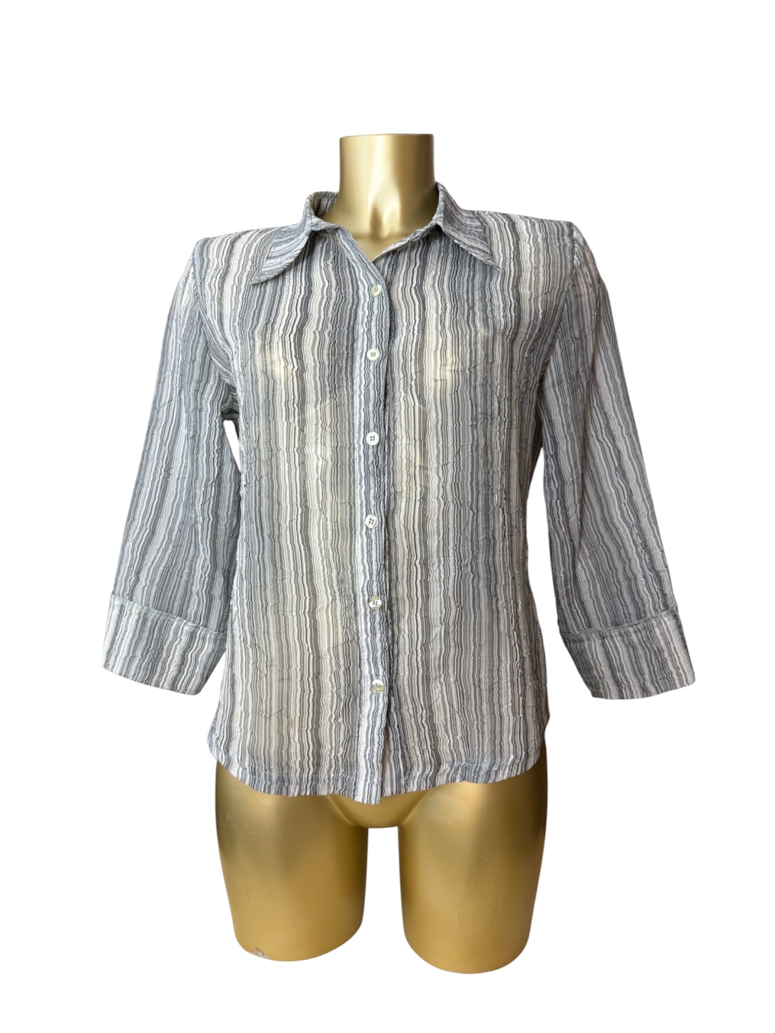 Grey striped mesh long sleeves shirt (L)