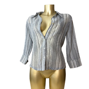 Grey striped mesh long sleeves shirt (L)