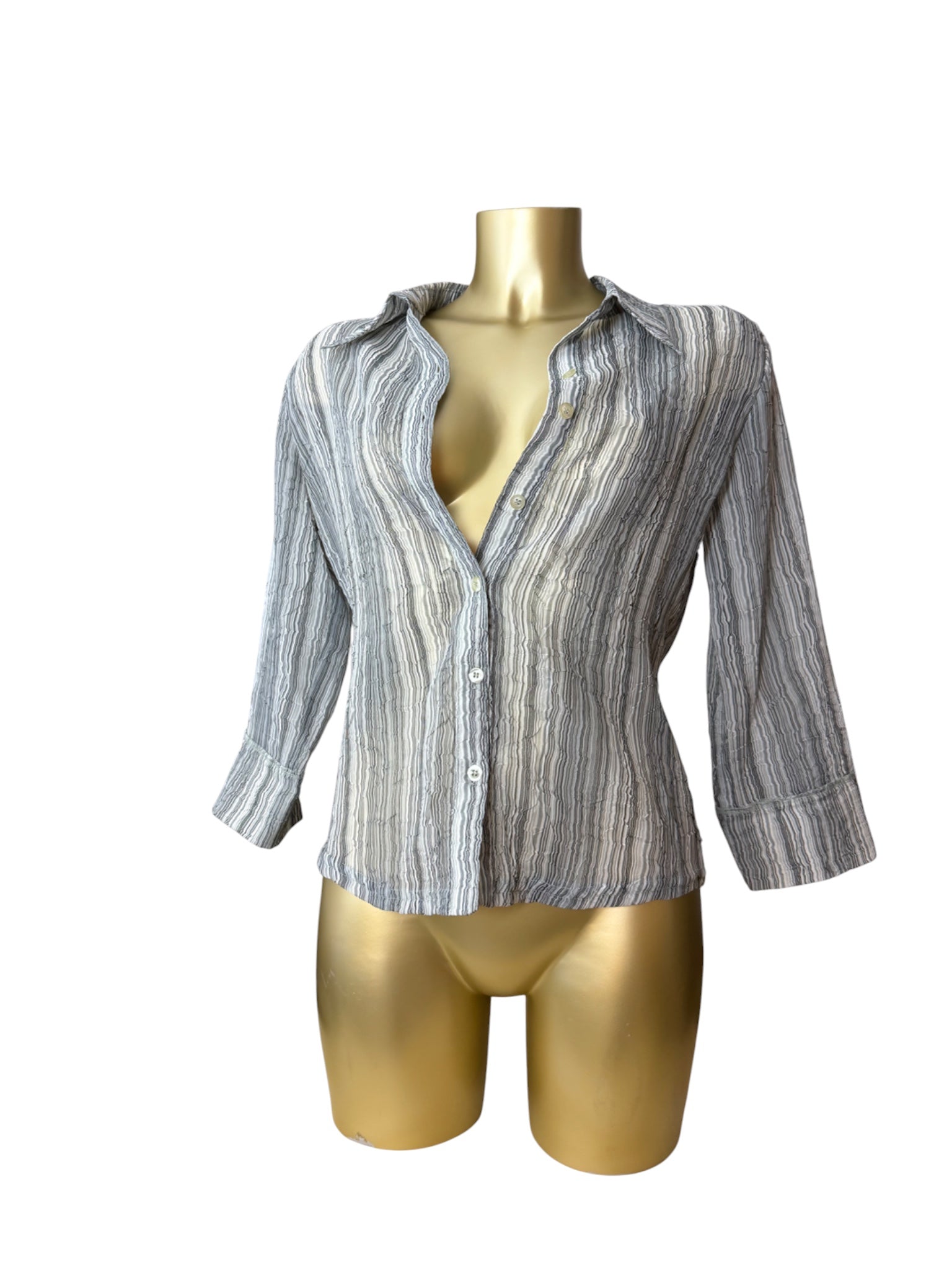 Grey striped mesh long sleeves shirt (L)