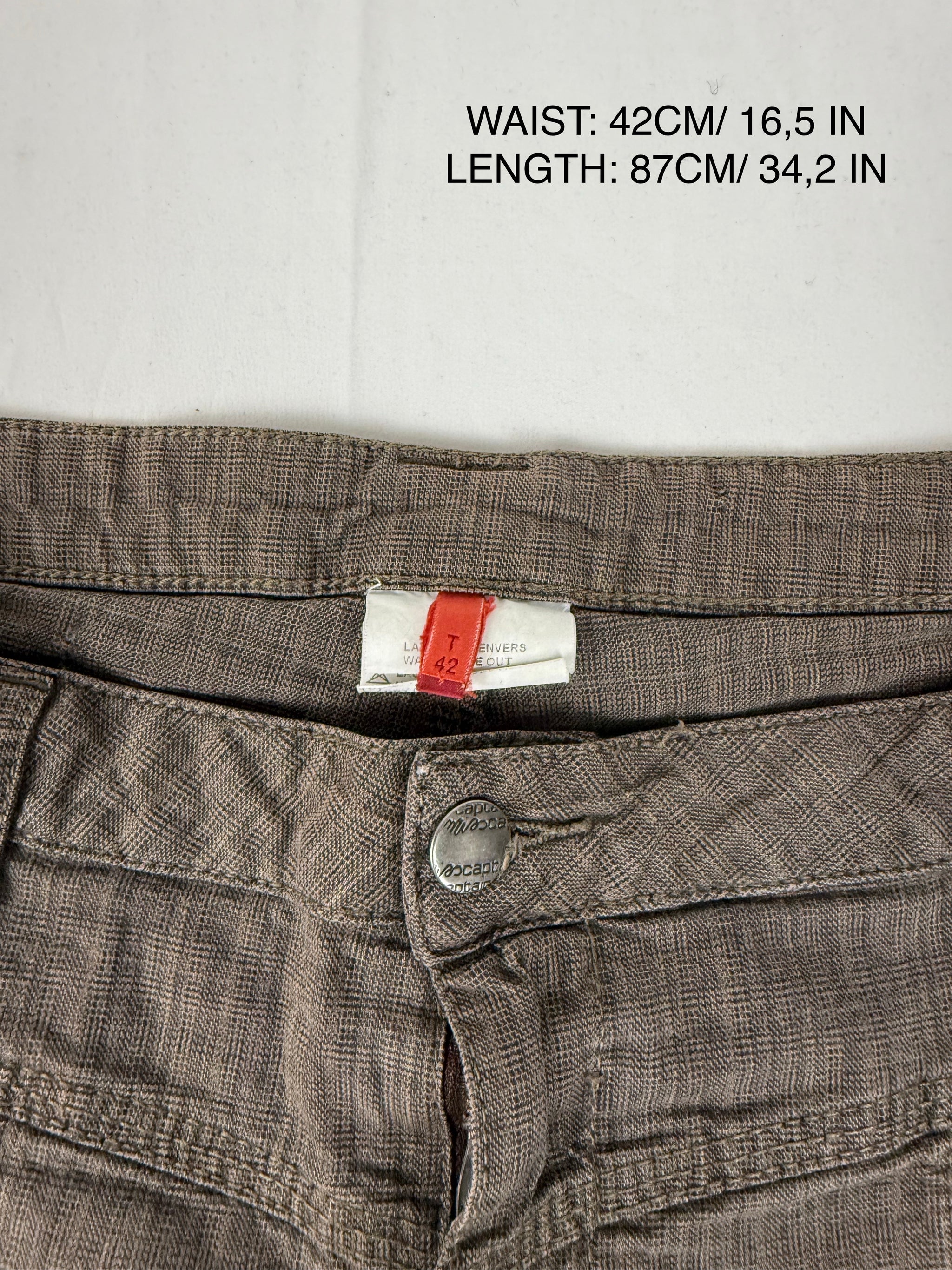 Brown check print low waist capri pants (XL)